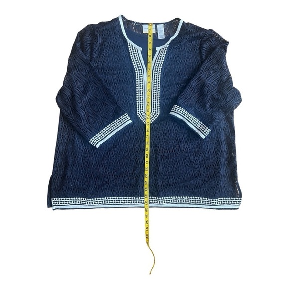 Alfred Dunner Diamond Texture Overlay Navy Top Size 2X Women - Picture 6 of 8